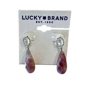 NWT Lucky Brand Pink Drop & Rhinestone Gold Earrings